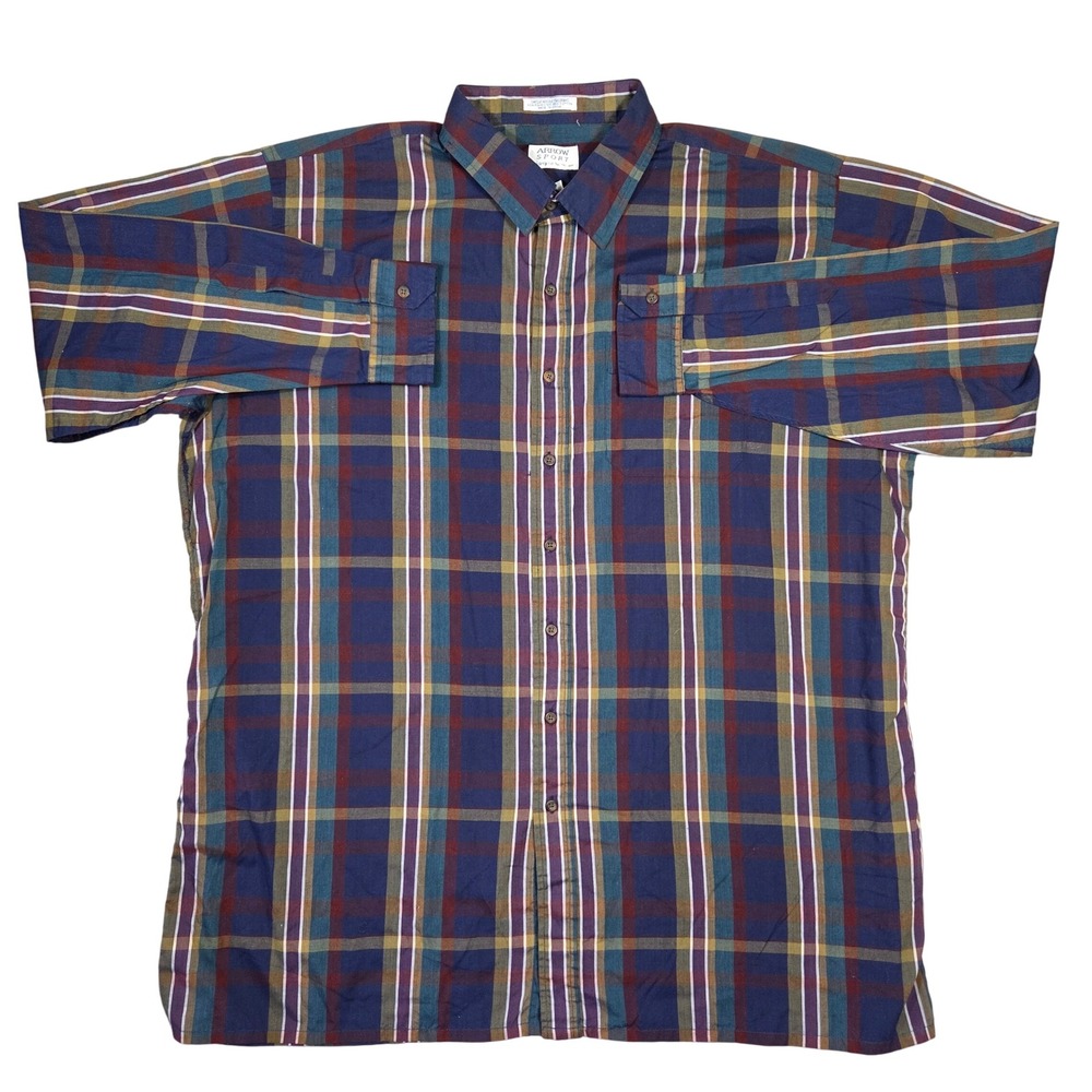 Arrow Sport 3XL Tall Long Sleeve Plaid Button‎ Down Shirt Menswear Career Retro